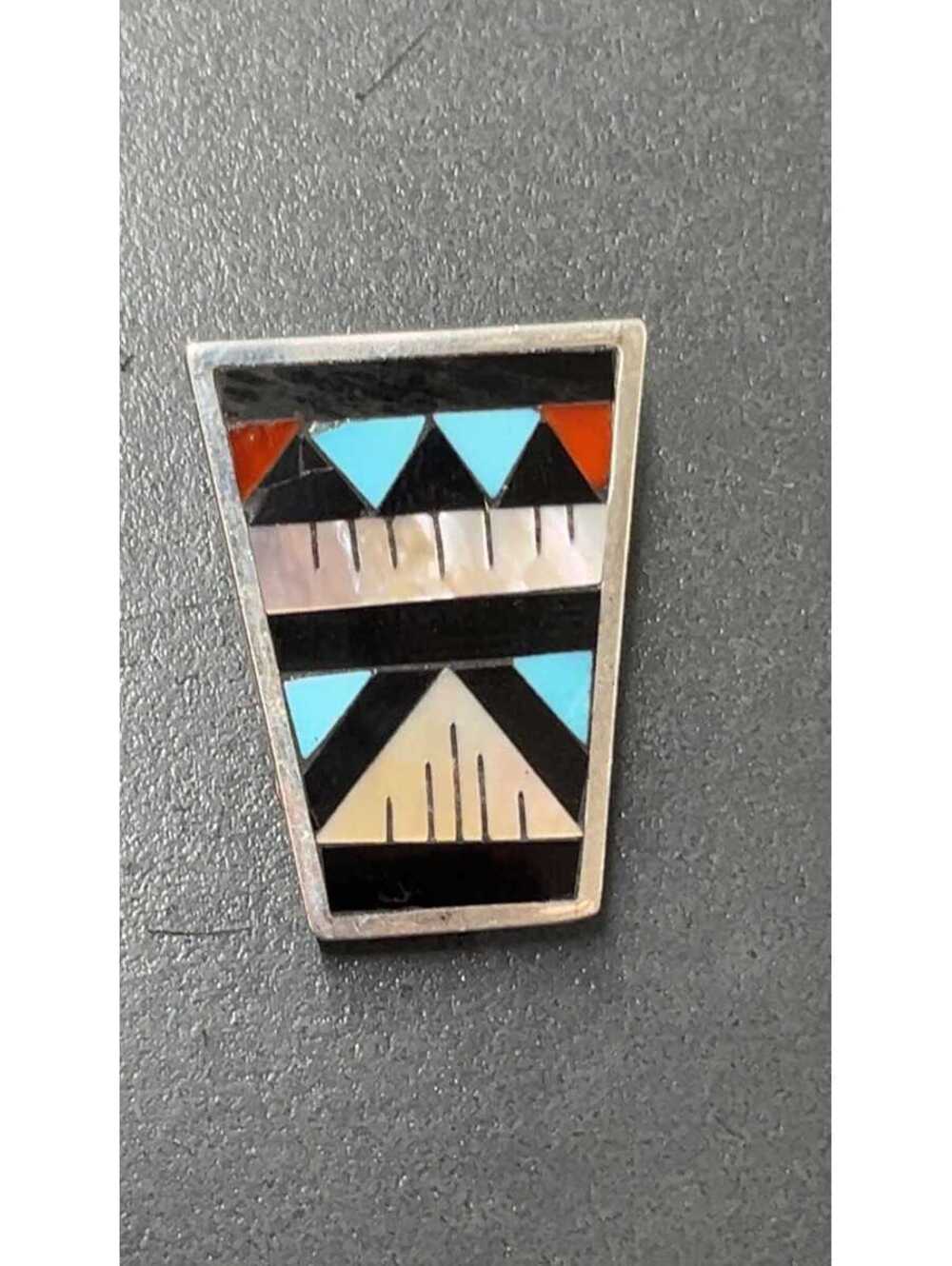 Zuni turquoise multi sterling silver Vintage traditional inlay bolo